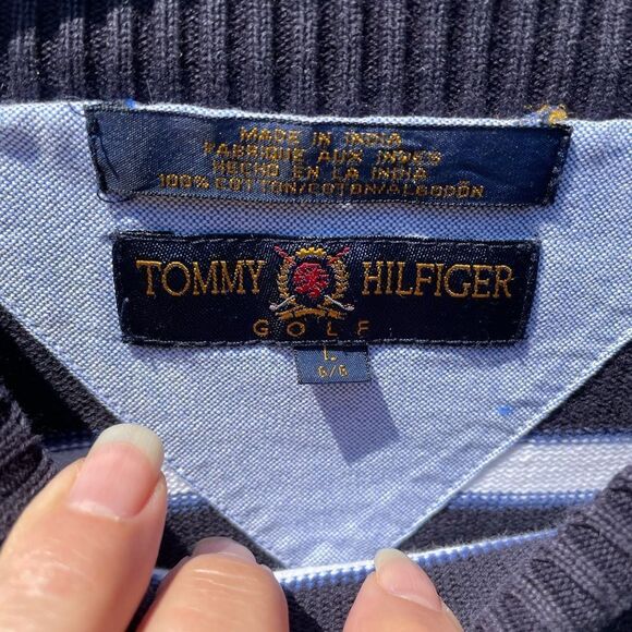 TOMMY HILFIGER GOLF navy/white striped cotton crewneck sweater - Picture 3 of 4